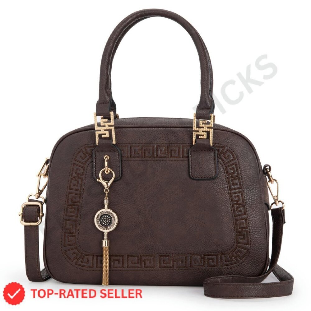 Small Vegan Leather Crossbody Satchel Top Handle Purse Elegant Minimal